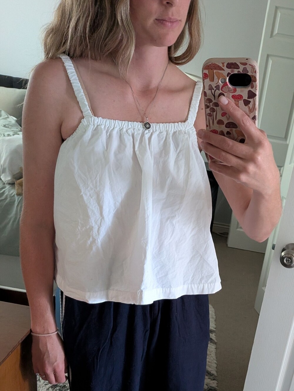 White Thick Cotton Baby Doll Tank Blouse